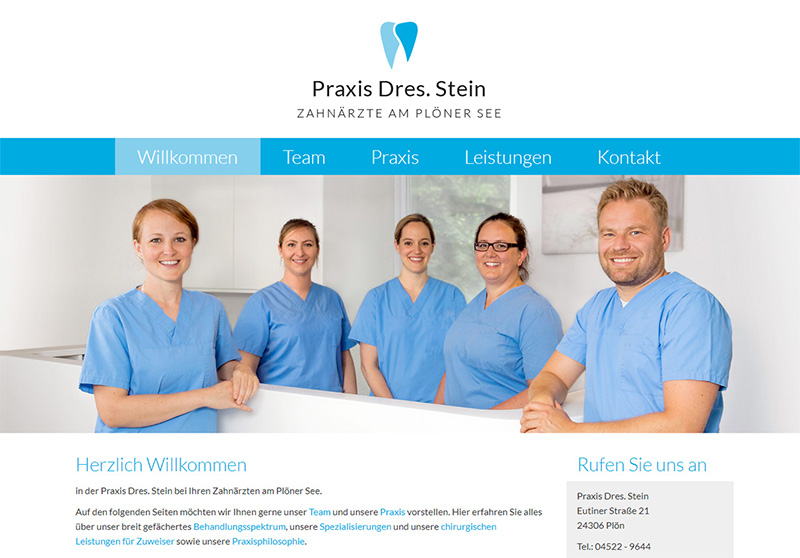 Screenshot Internetauftritt für Praxis Dres. Stein - Zahnärzte am Plöner See