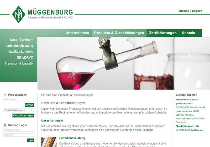 Screenshot Internetauftritt Müggenburg Pflanzliche Rohstoffe GmbH & Co. KG