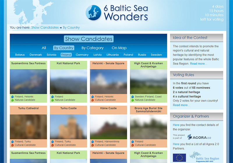 Screenshot der Voting-Website Six Baltic Sea Wonders